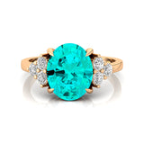 Trio Diamond Engagement Ring with Oval Cut Paraiba Tourmaline - GeumJewels