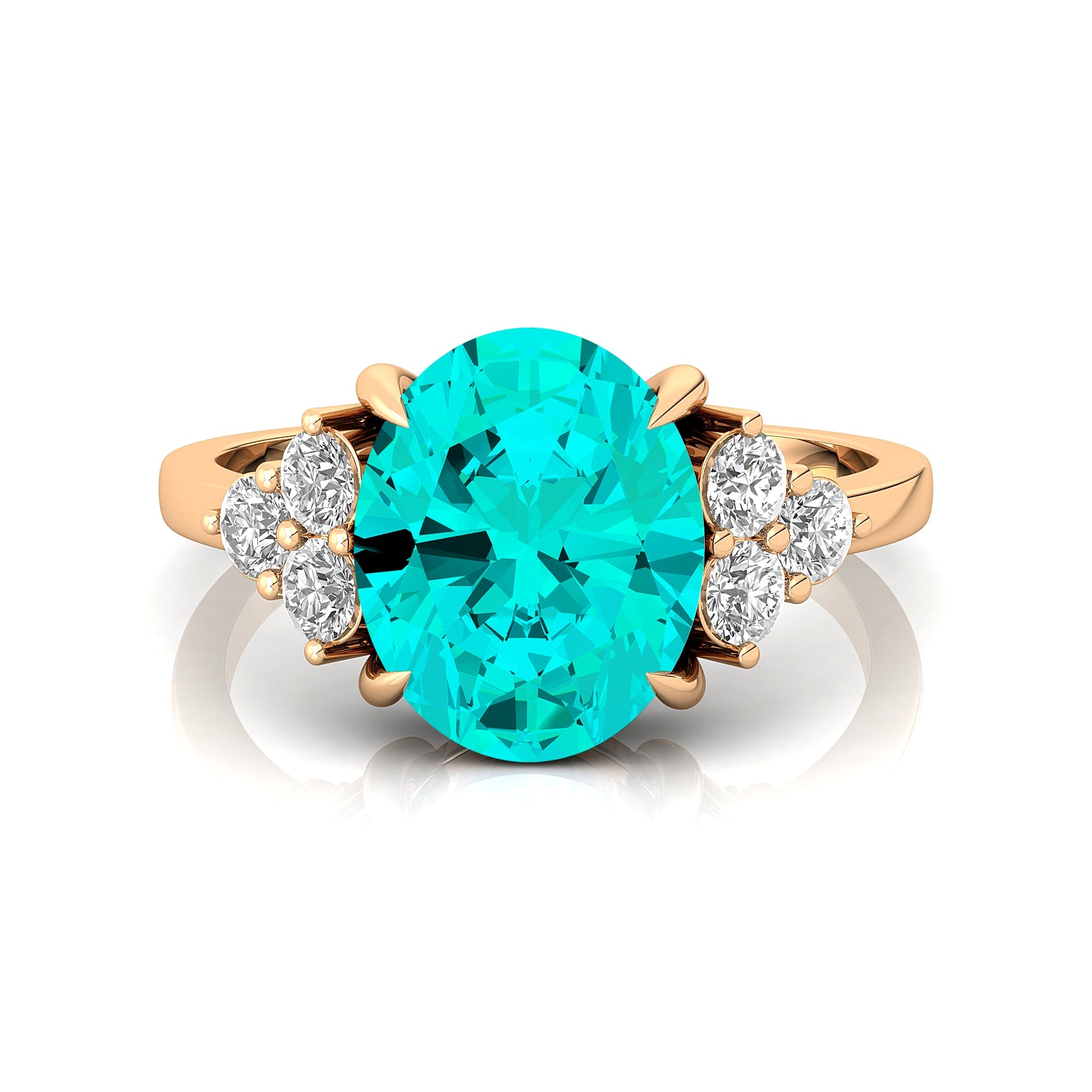 Trio Diamond Engagement Ring with Oval Cut Paraiba Tourmaline - GeumJewels