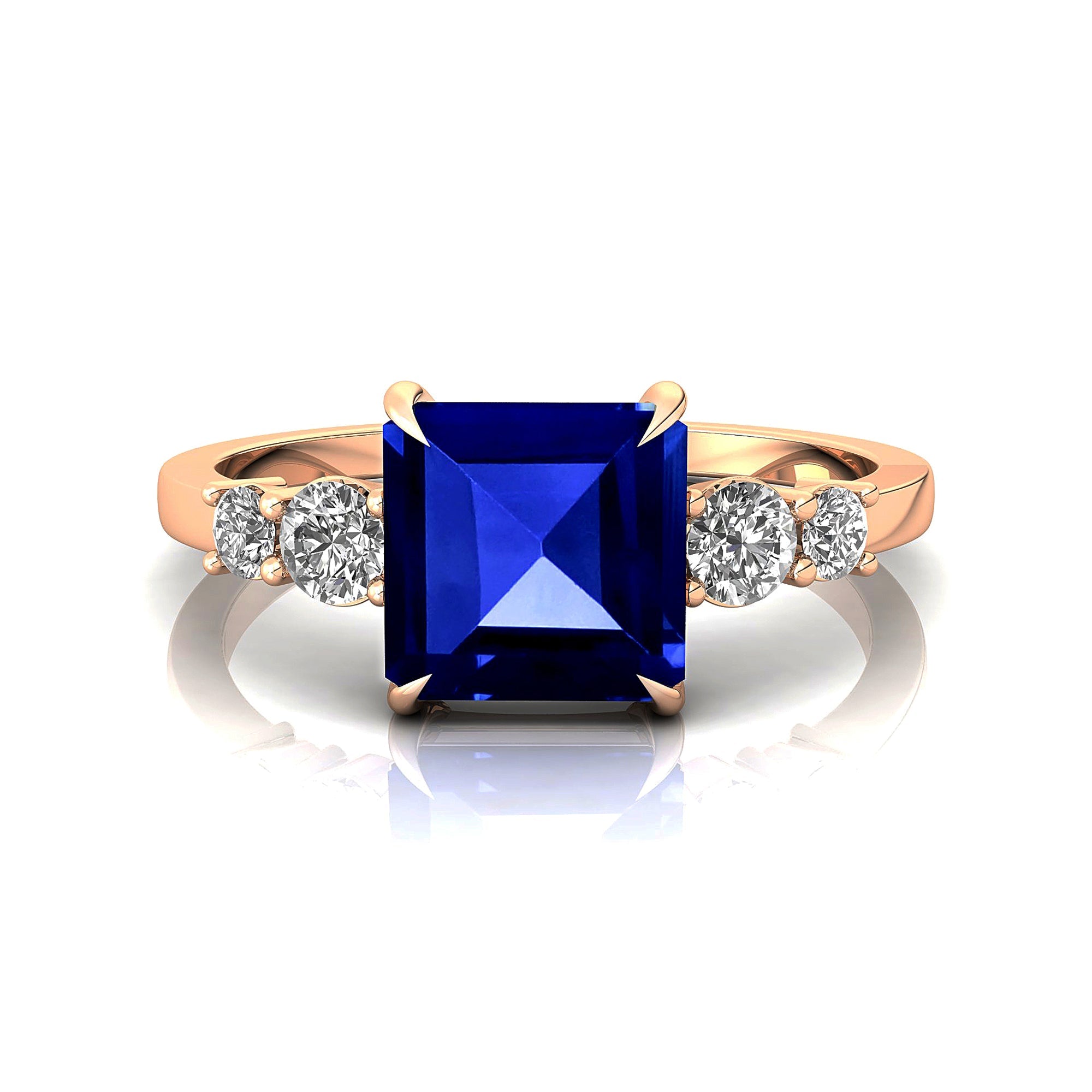 Princess Cut Tanzanite Graduating Accent Diamond Ring - GeumJewels