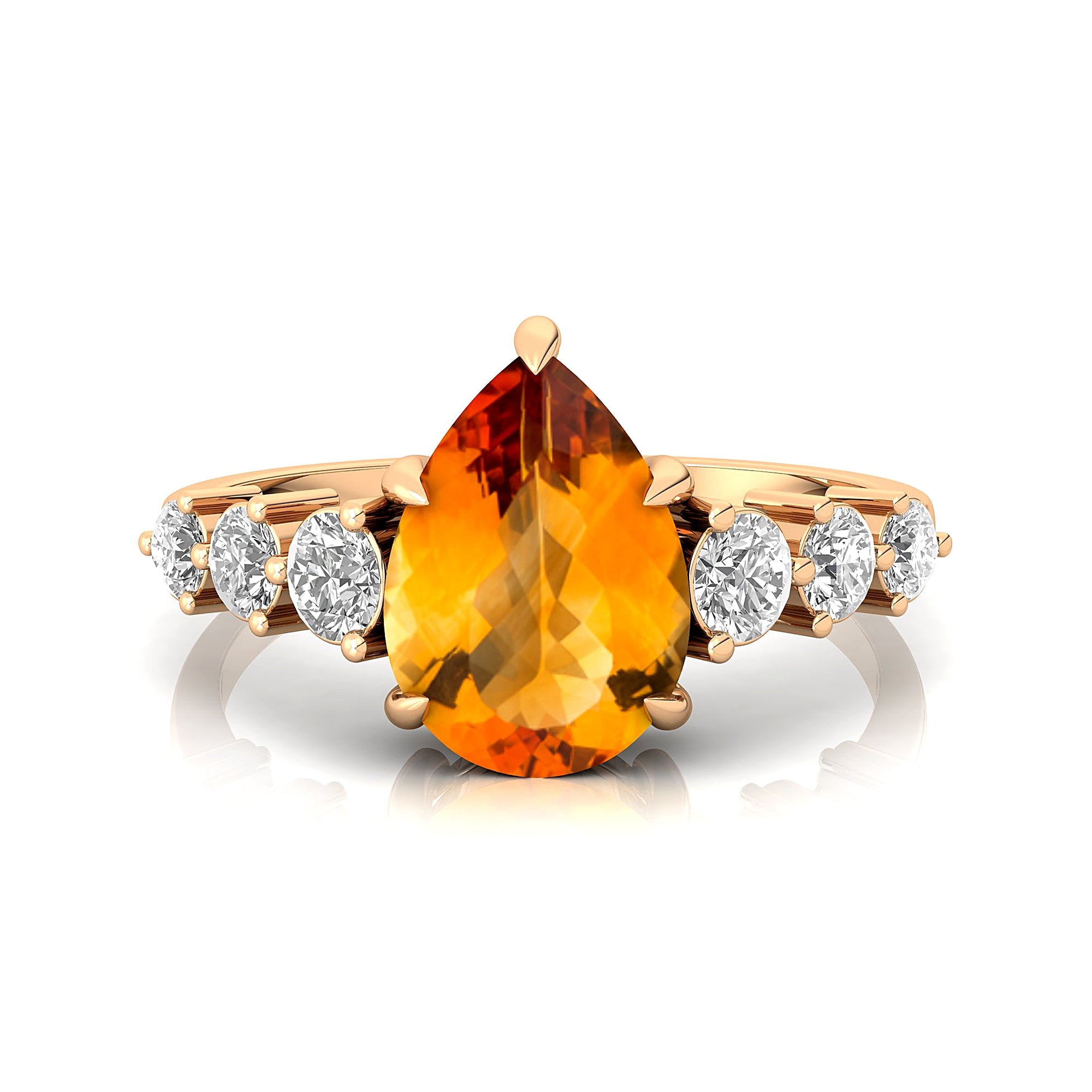 Pear Cut Citrine with Graduated Diamonds Ring - GeumJewels