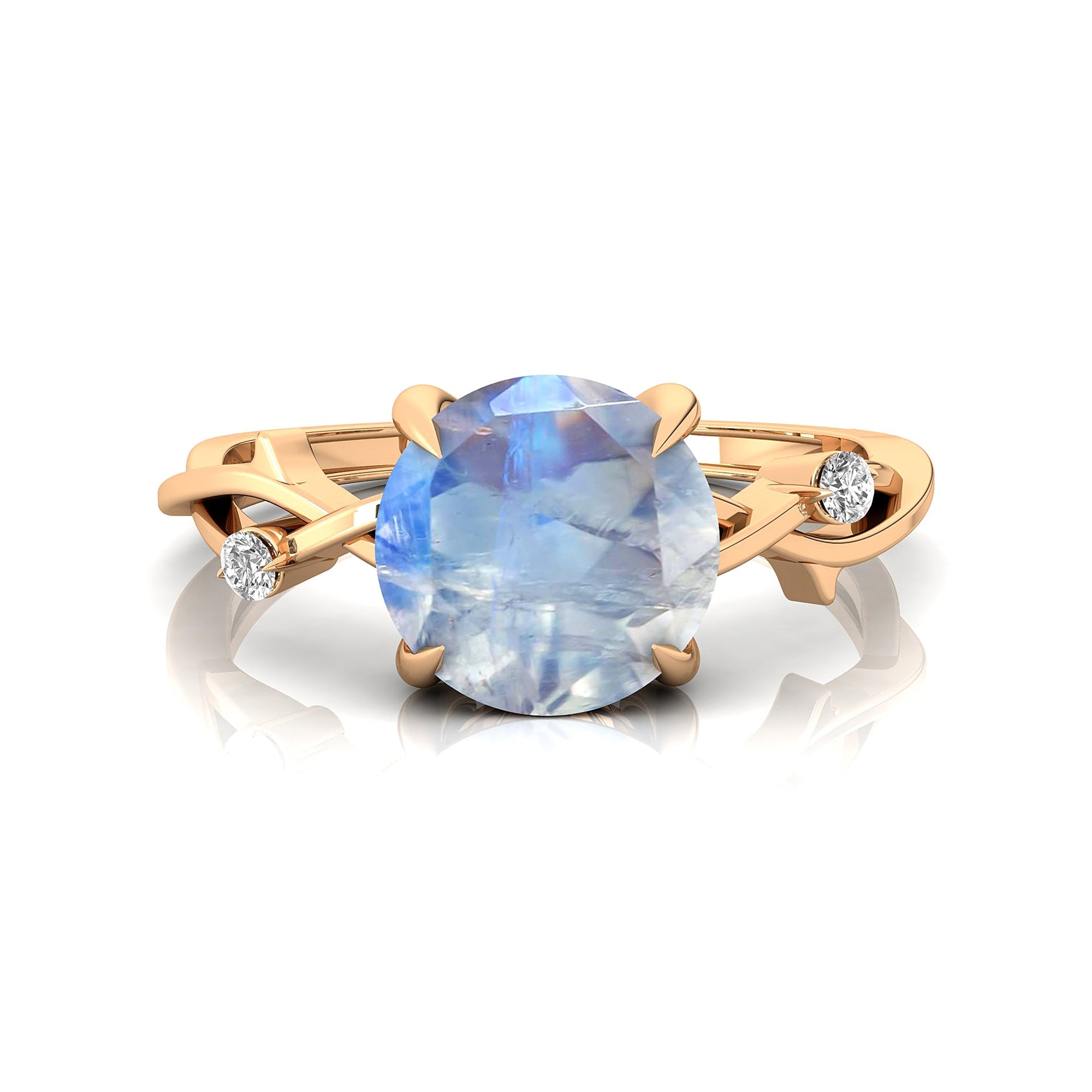 Criss Cross Nature Inspired Diamond Ring  with Round Moonstone - GeumJewels