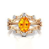 Flower Inspired Ring with Oval Shaped Citrine and Accent Diamonds - GeumJewels