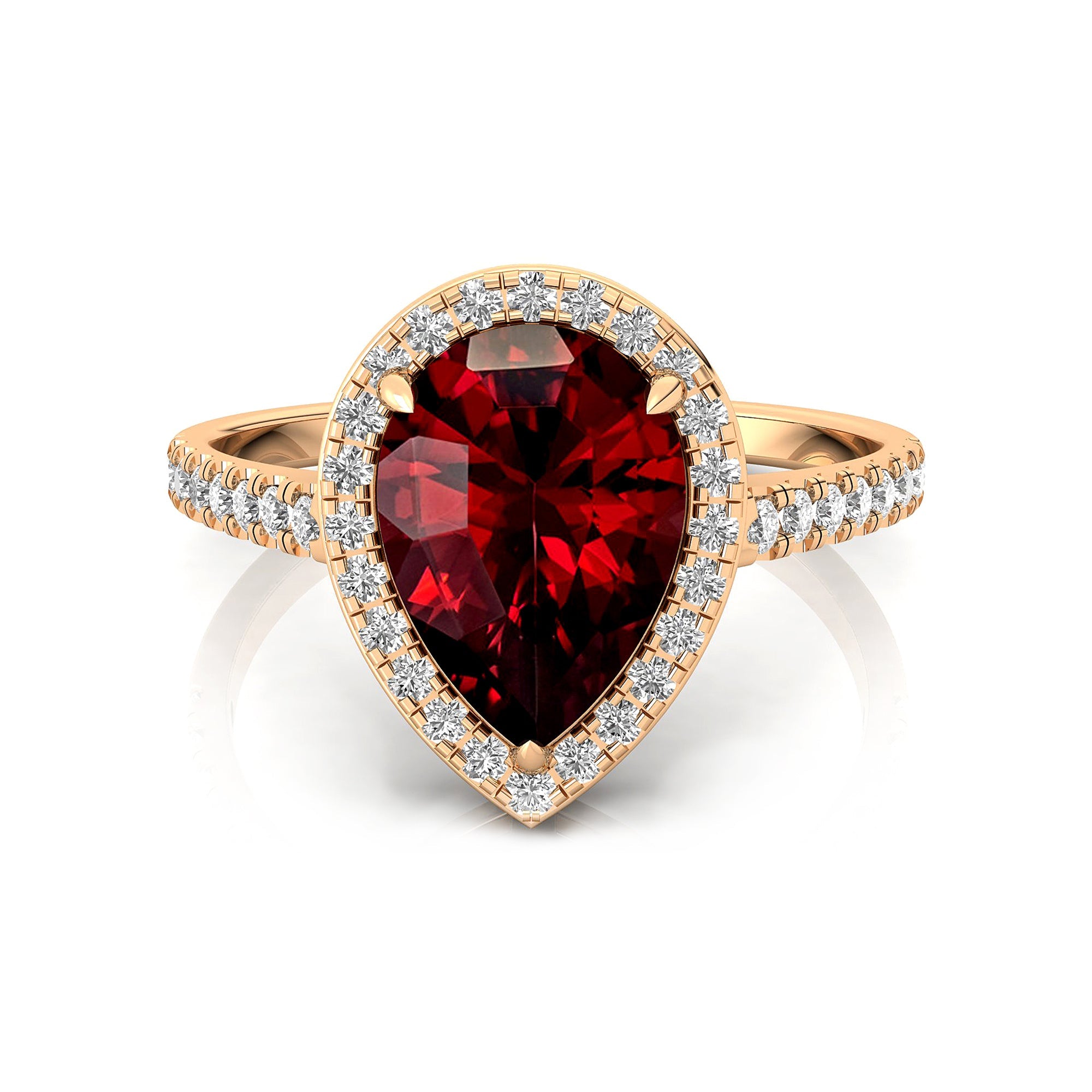 Classic Pear Shaped Garnet Halo Diamond Engagement Ring - GeumJewels
