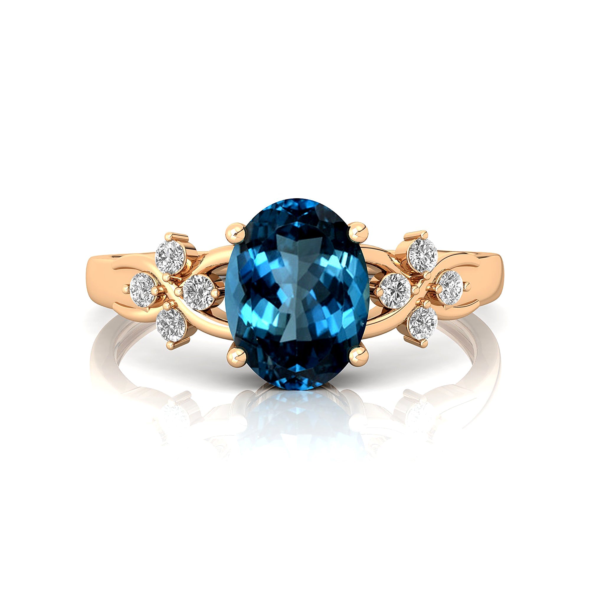 Criss Cross Diamond Ring with Oval Cut London Blue Topaz - GeumJewels