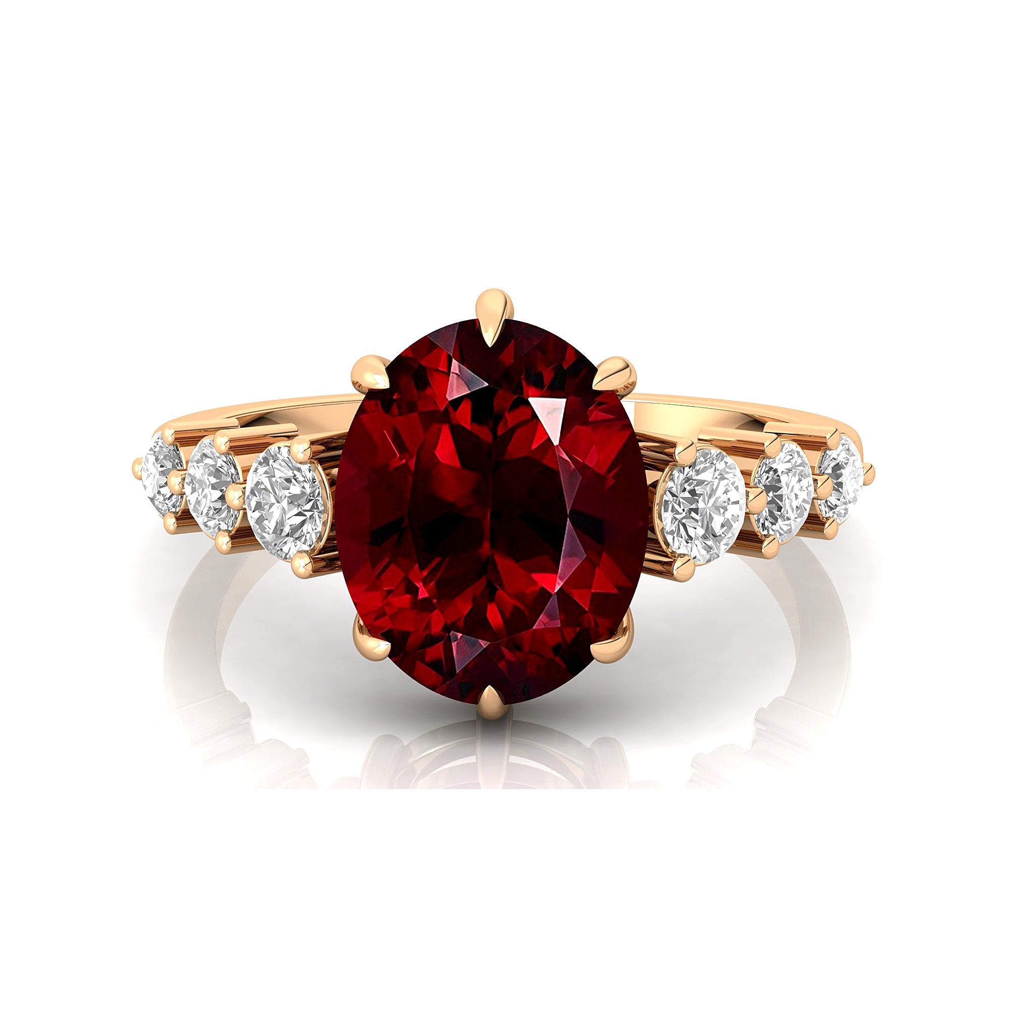 Oval Cut Garnet with Graduated Diamonds Ring - GeumJewels
