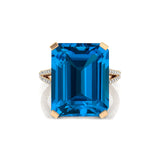 Emerald Cut London Blue Topaz Split Shank Engagement Ring with Diamonds - GeumJewels