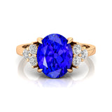 Trio Diamond Engagement Ring with Oval Cut Tanzanite - GeumJewels
