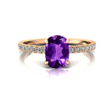 Long Cushion Amethyst Thin Diamond Promise Ring - GeumJewels