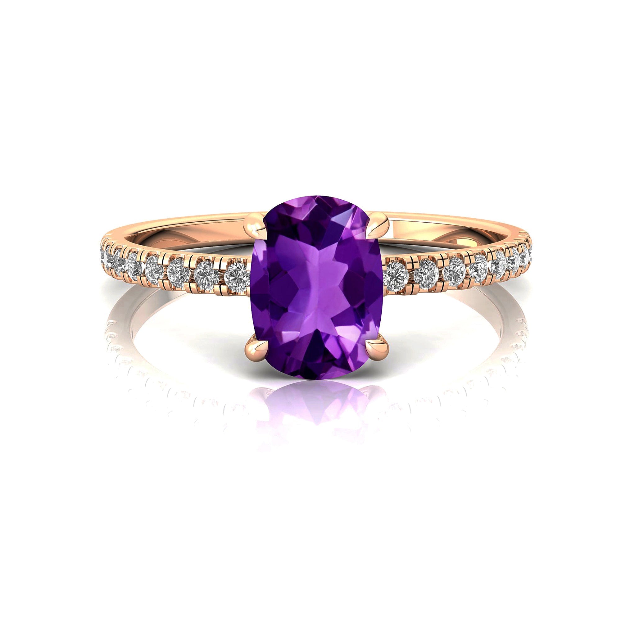 Long Cushion Amethyst Thin Diamond Promise Ring - GeumJewels
