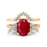 Ruby Solitaire Gemstone Ring With Stackable Diamond Band - GeumJewels