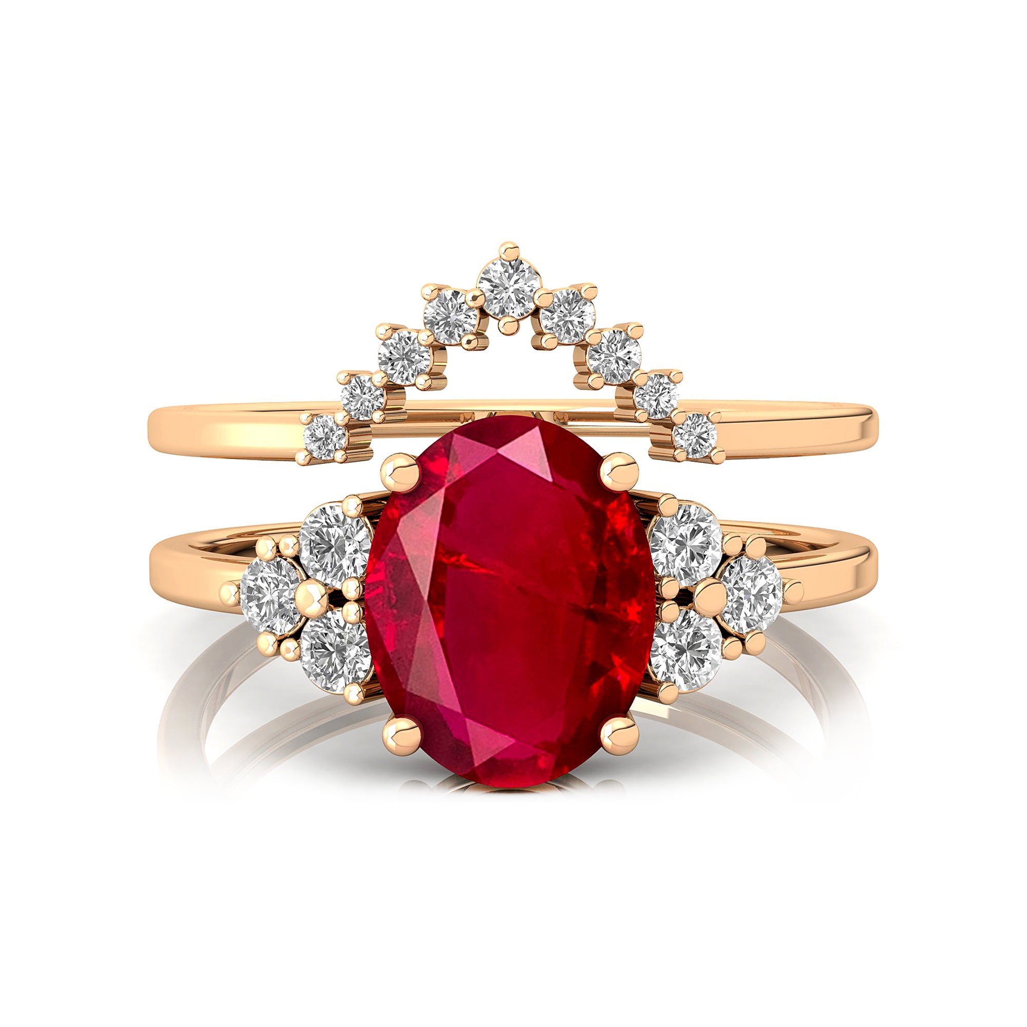 Ruby Solitaire Gemstone Ring With Stackable Diamond Band - GeumJewels