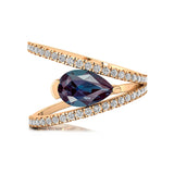 Fashionable V Shaped Diamond Ring with Pear Cut Alexandrite - GeumJewels