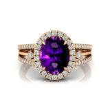 Solitaire Oval Amethyst Split Shank Diamond Engagement Ring - GeumJewels