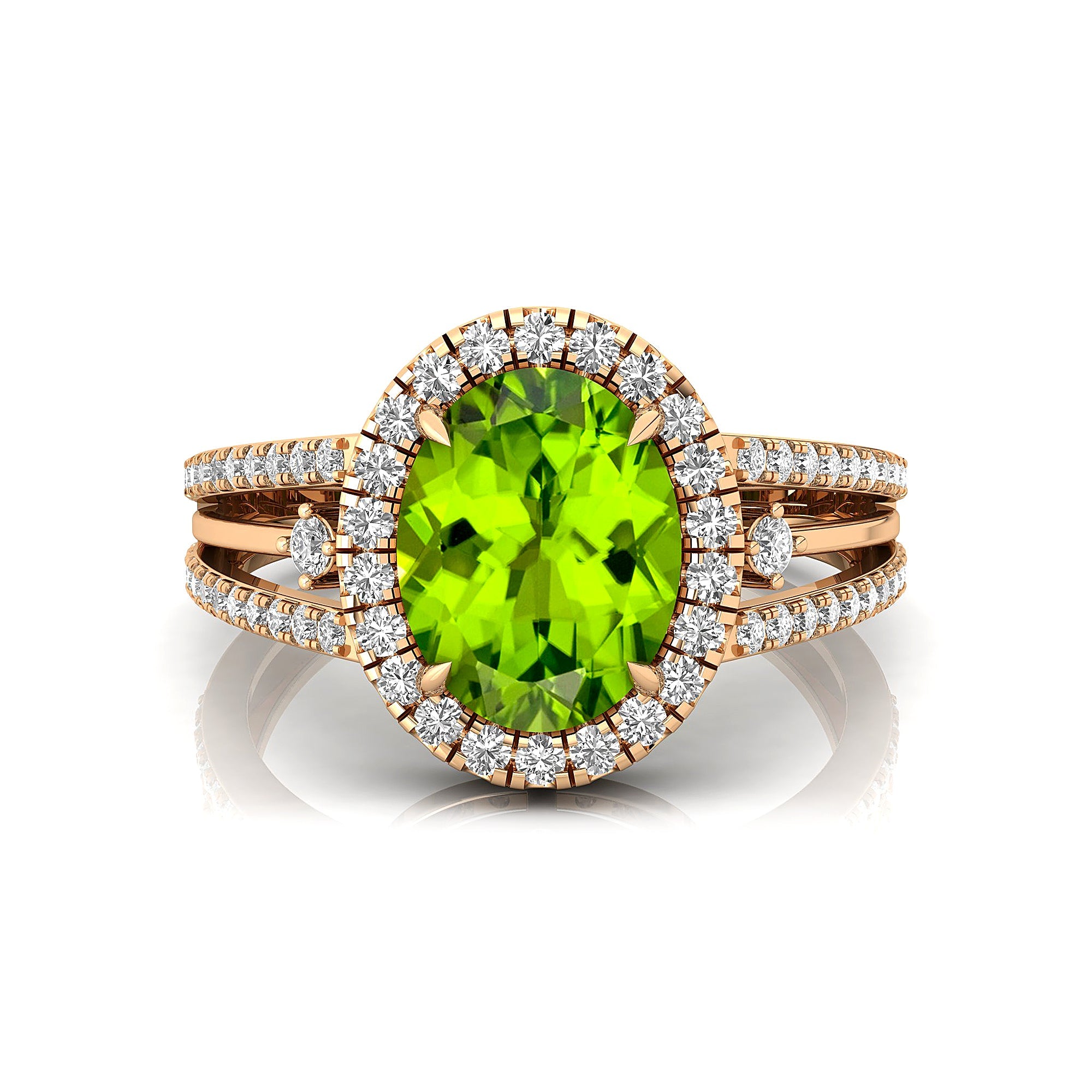 Solitaire Oval Peridot Split Shank Diamond Engagement Ring - GeumJewels
