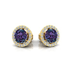 Round Solitaire Alexandrite Halo Diamond Stud Earrings - GeumJewels
