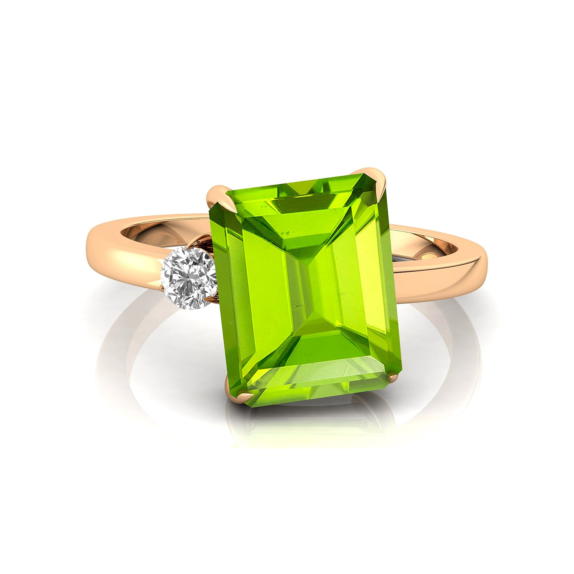 Emerald Shaped Peridot with 3mm Accent Solitaire Engagement Ring - GeumJewels