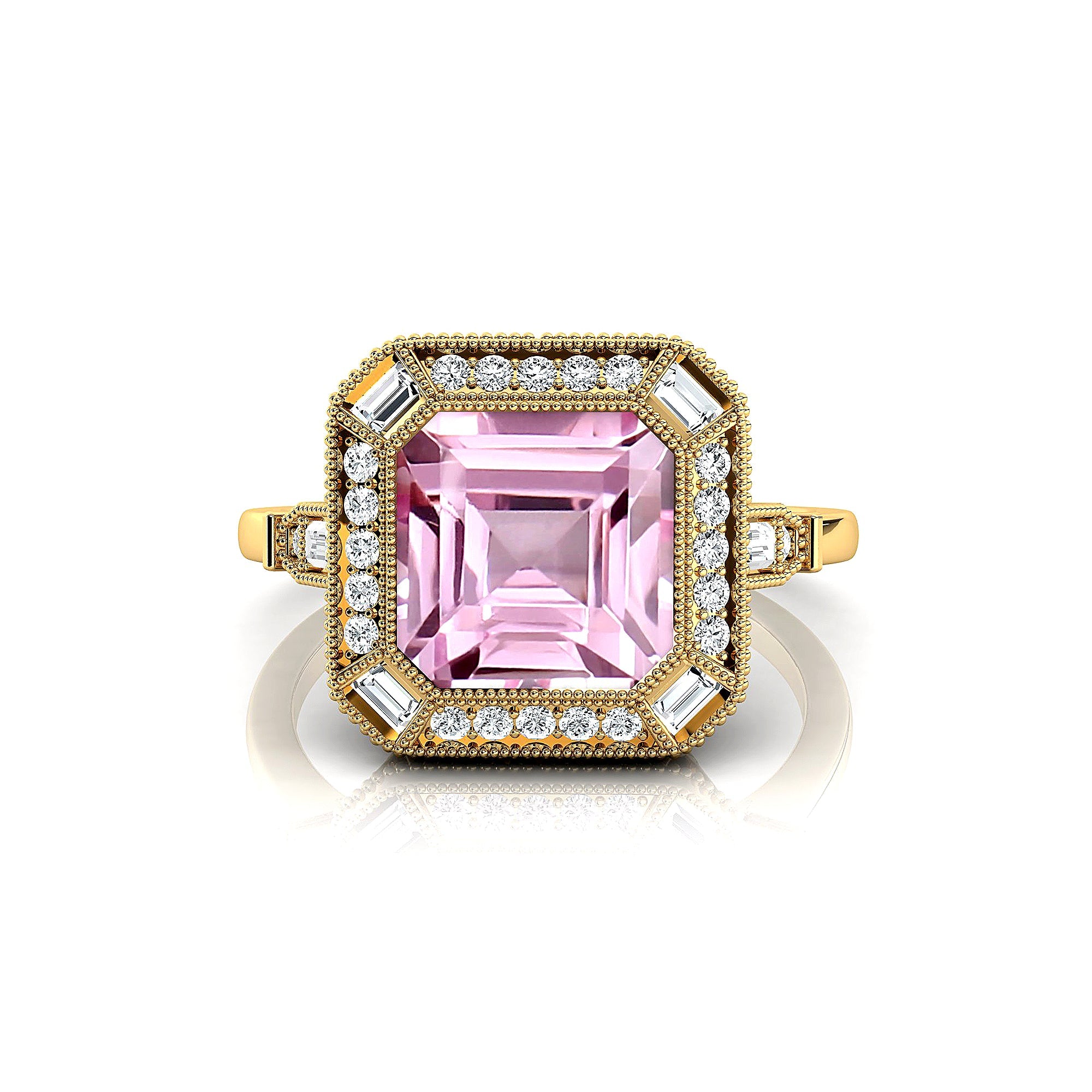 Vintage Style Square Cut Morganite Diamond Ring - GeumJewels