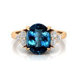 Trio Diamond Engagement Ring with Oval Cut London Blue Topaz - GeumJewels