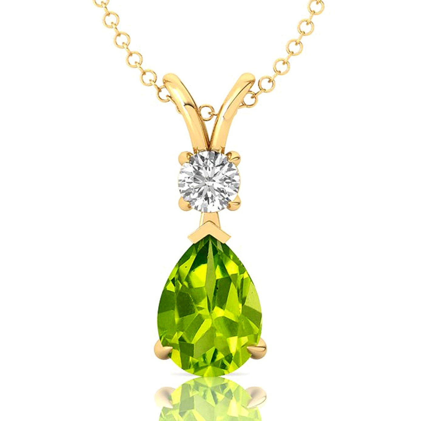 Peridot Teardrop Pendant with Solitaire Diamond - GeumJewels