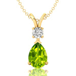 Peridot Teardrop Pendant with Solitaire Diamond - GeumJewels