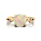 Criss Cross Nature Inspired Diamond Ring  with Round Opal - GeumJewels