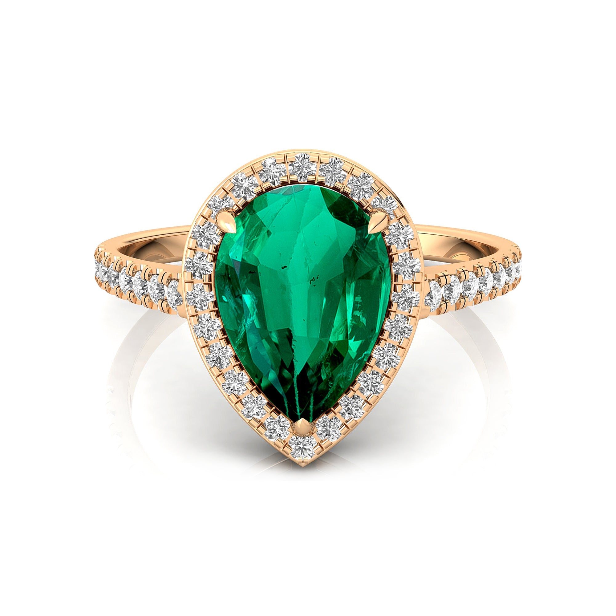 Classic Pear Shaped Emerald Halo Diamond Engagement Ring - GeumJewels