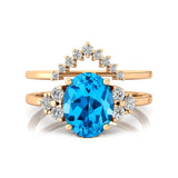 Swiss Topaz Solitaire Gold Ring With Stackable Diamond Band - GeumJewels