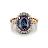 Oval Solitaire Alexandrite Halo Diamond Engagement Ring - GeumJewels