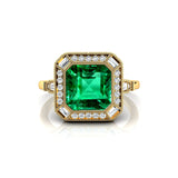 Vintage Style Square Cut Emerald Diamond Ring - GeumJewels