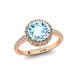 Classic Round Halo Diamonds with Solitaire Aquamarine Engagement Ring - GeumJewels