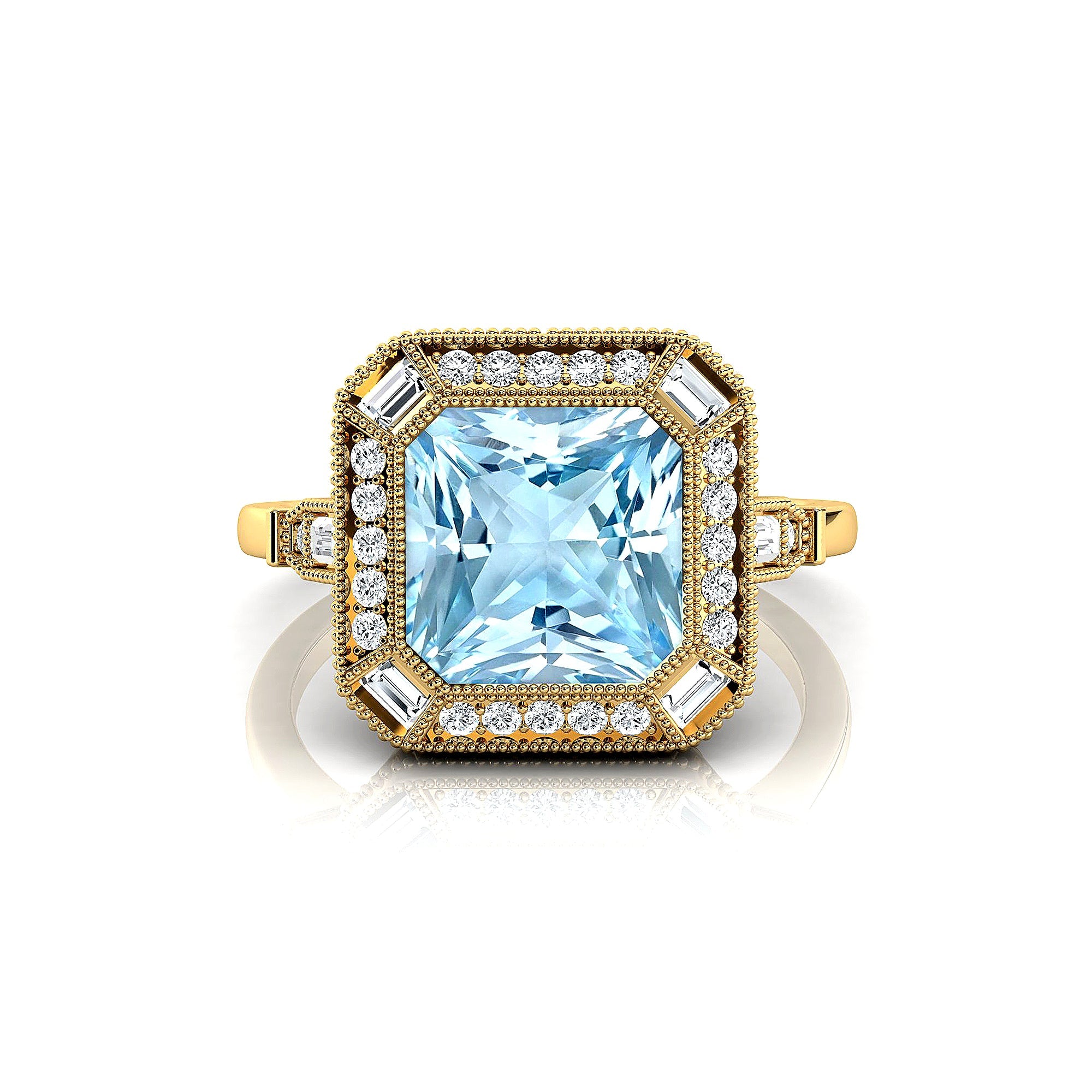 Vintage Style Square Cut Aquamarine Diamond Ring - GeumJewels