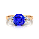 Trio Diamond Engagement Ring with Round Solitaire Tanzanite - GeumJewels
