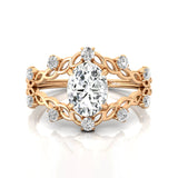 Flower Inspired Ring with Oval Shaped Lab Diamond and Accent Diamonds - GeumJewels
