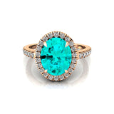 Oval Solitaire Paraiba Tourmaline Halo Diamond Engagement Ring - GeumJewels