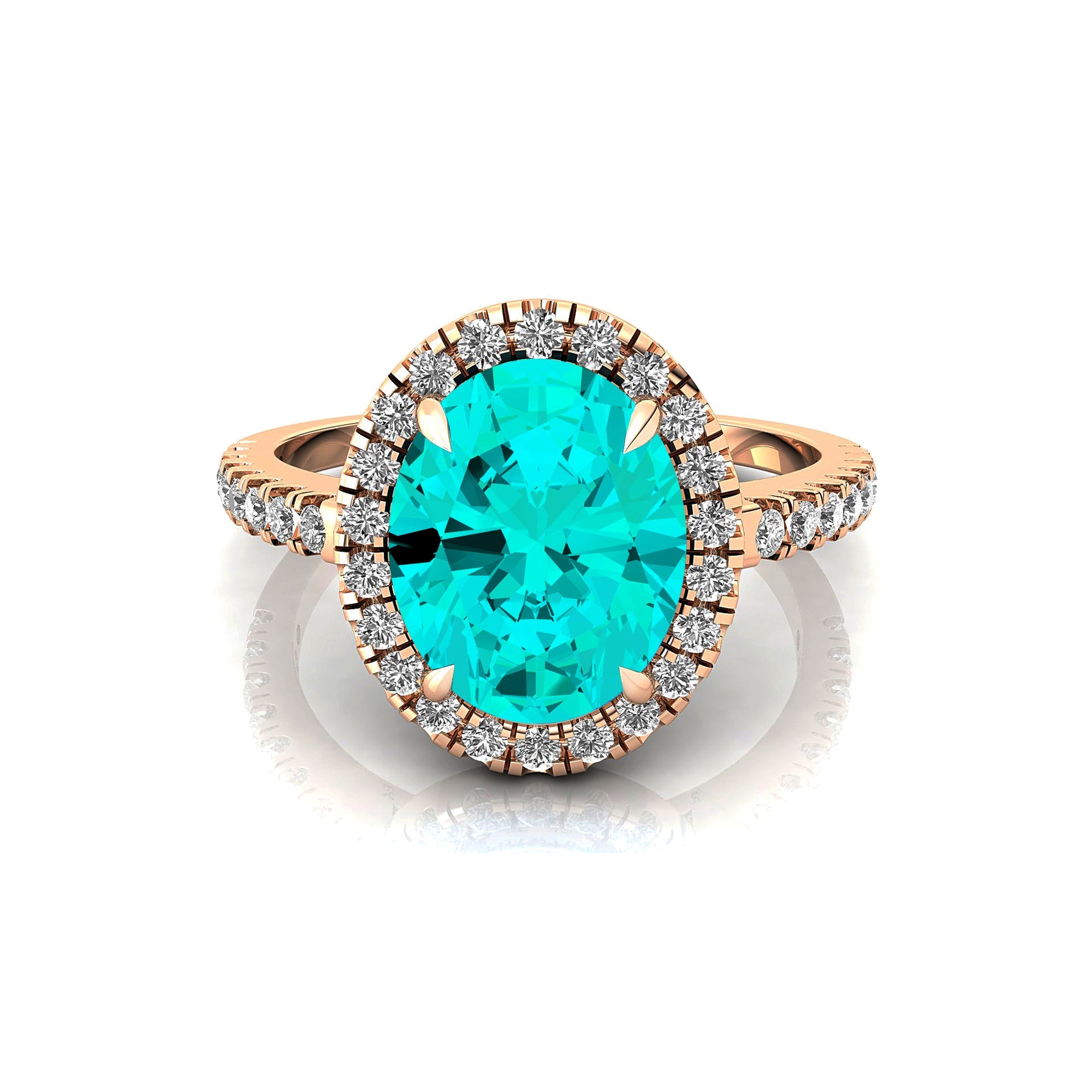 Oval Solitaire Paraiba Tourmaline Halo Diamond Engagement Ring - GeumJewels