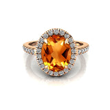Oval Solitaire Citrine Halo Diamond Engagement Ring - GeumJewels