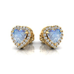 Heart Shaped Moonstone Halo Diamond Stud Earrings - GeumJewels