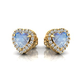 Heart Shaped Moonstone Halo Diamond Stud Earrings - GeumJewels
