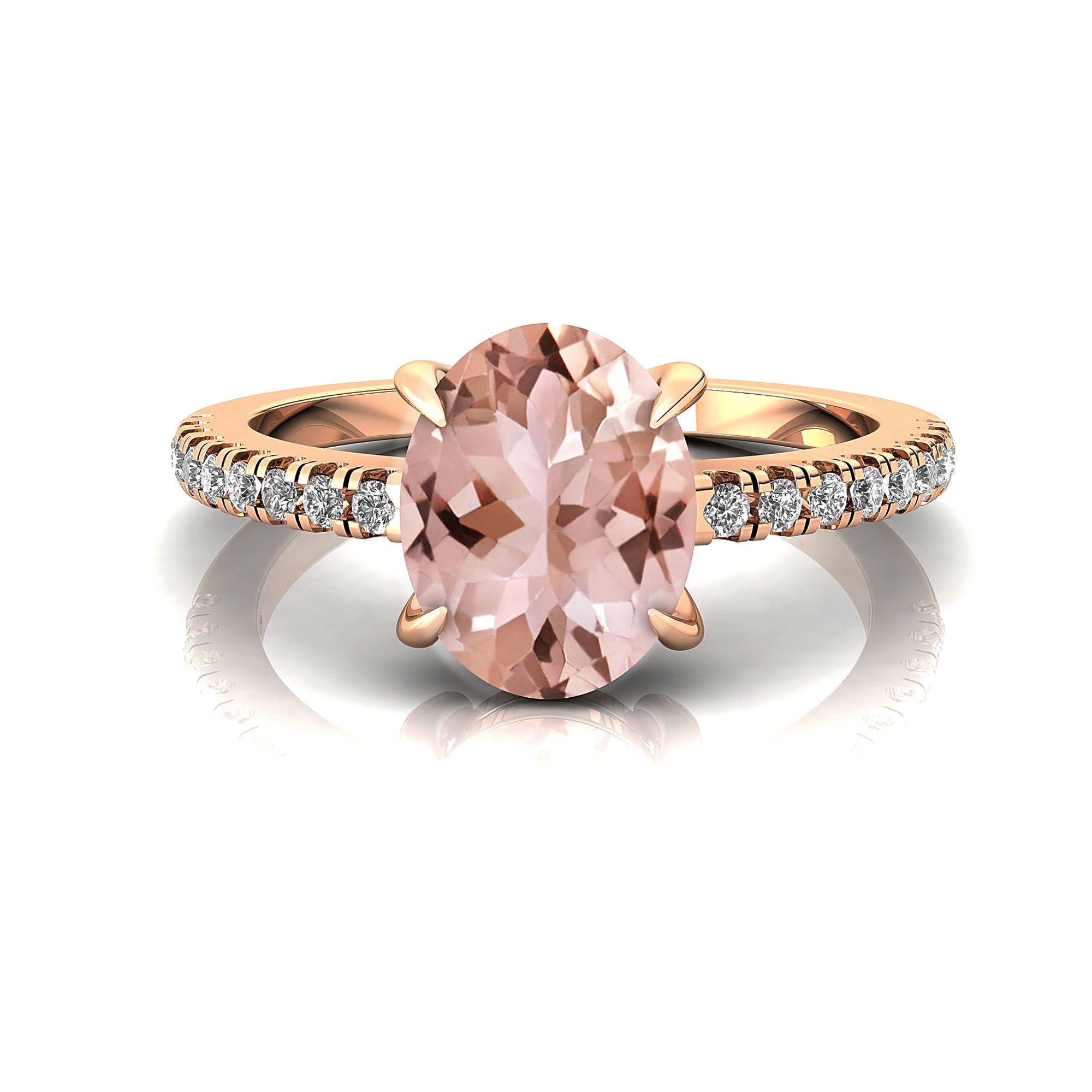 Oval Solitaire Morganite with Accent Diamonds Engagement Ring - GeumJewels