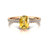 Long Cushion Yellow Sapphire Thin Diamond Promise Ring - GeumJewels