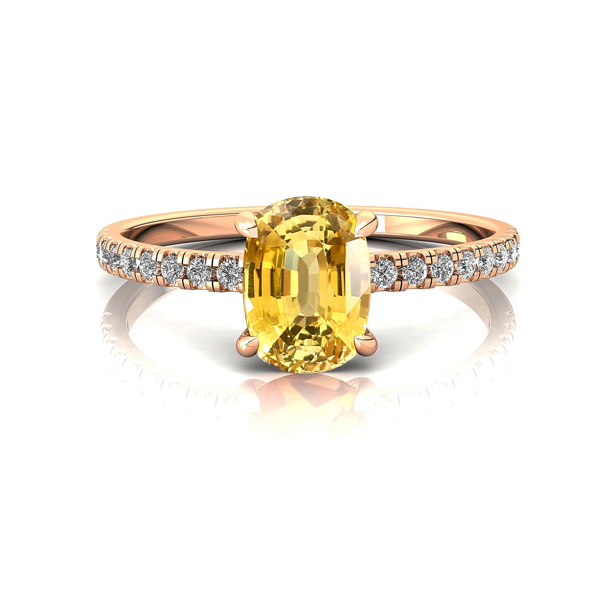 Long Cushion Yellow Sapphire Thin Diamond Promise Ring - GeumJewels