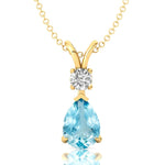 Aquamarine Teardrop Pendant with Solitaire Diamond - GeumJewels