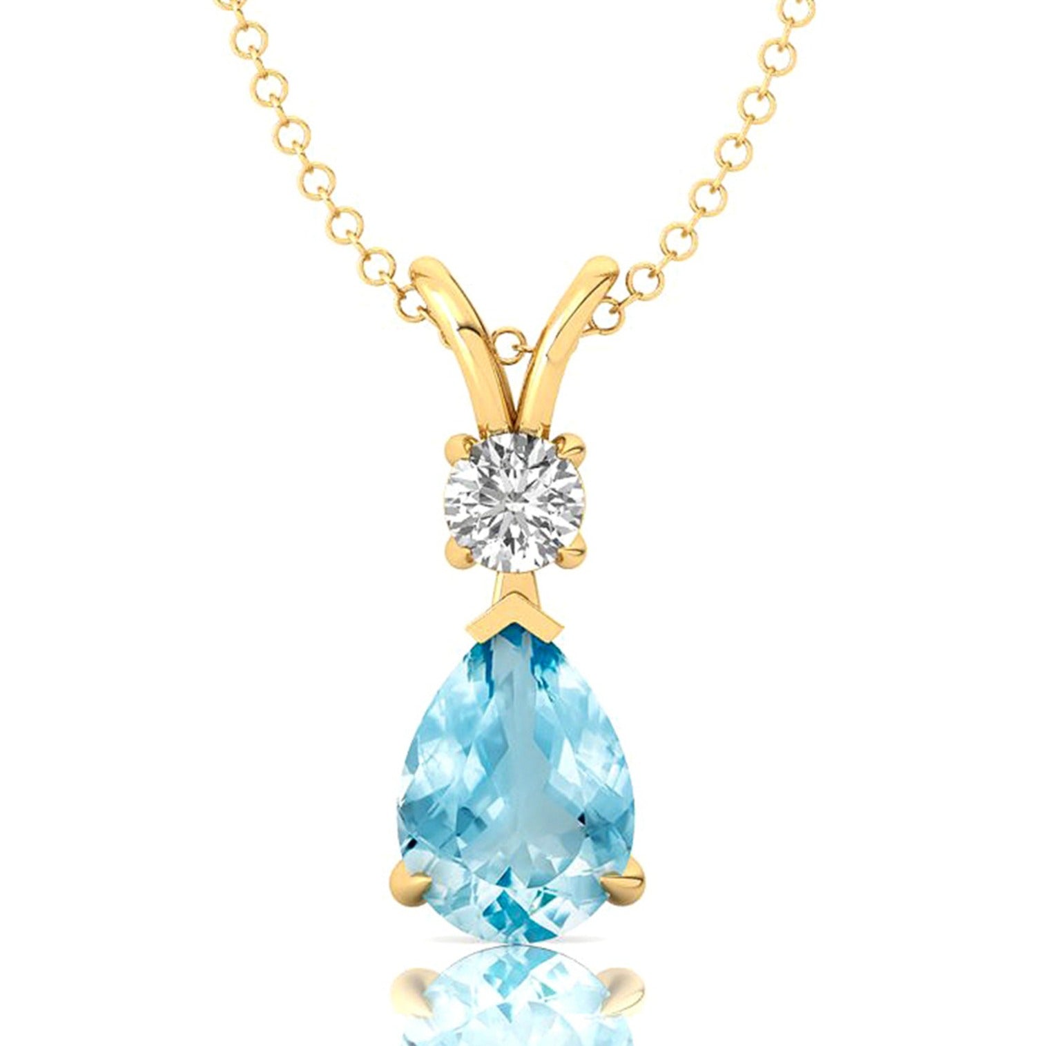 Aquamarine Teardrop Pendant with Solitaire Diamond - GeumJewels