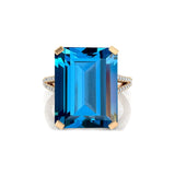 Emerald Cut Swiss Blue Topaz Split Shank Engagement Ring with Diamonds - GeumJewels