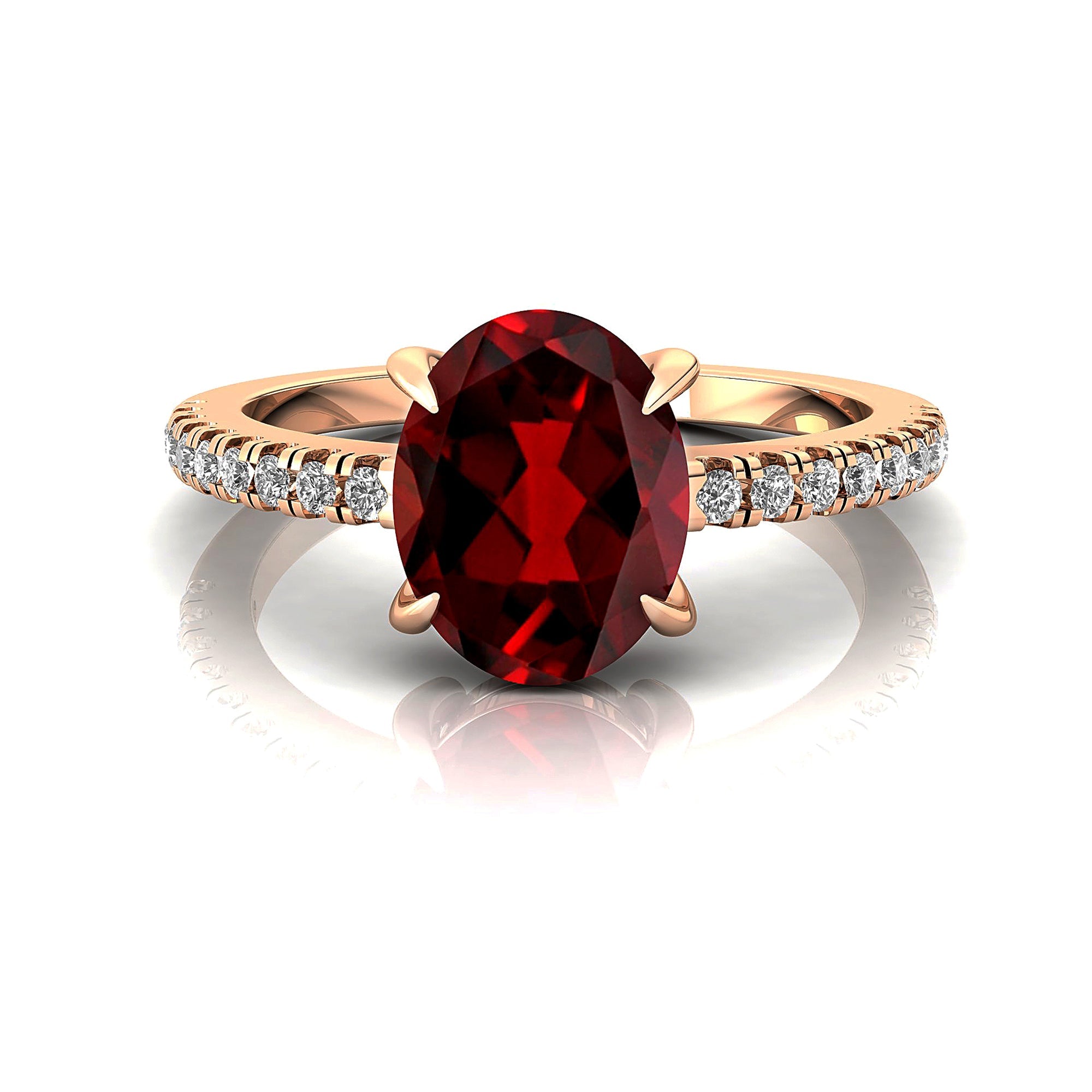 Oval Solitaire Garnet with Accent Diamonds Engagement Ring - GeumJewels