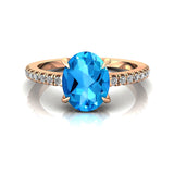 Oval Solitaire Swiss Blue Topaz with Accent Diamonds Engagement Ring - GeumJewels