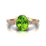 Oval Solitaire Peridot with Accent Diamonds Engagement Ring - GeumJewels