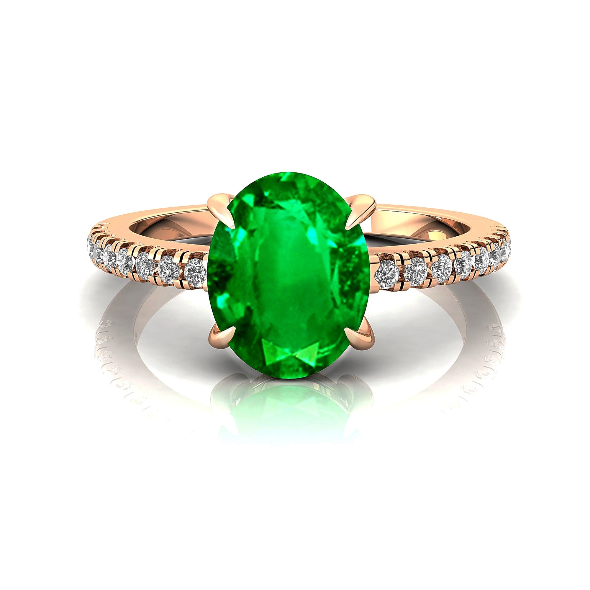 Oval Solitaire Emerald with Accent Diamonds Engagement Ring - GeumJewels