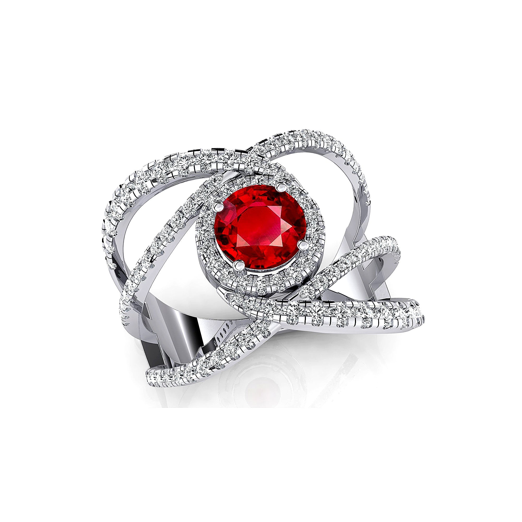 Solitaire Round Ruby Cocktail Diamond Ring - GeumJewels
