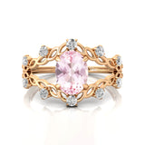 Flower Inspired Ring with Oval Shaped Morganite and Accent Diamonds - GeumJewels